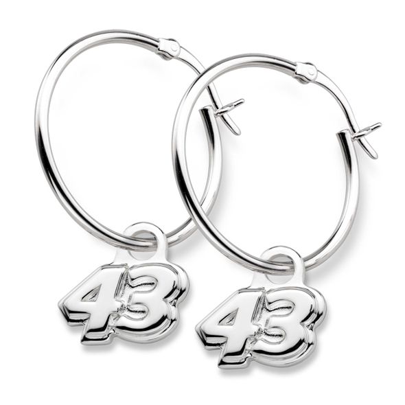 Bubba Wallace Sterling Silver Hoop Earrings with #43 Charm