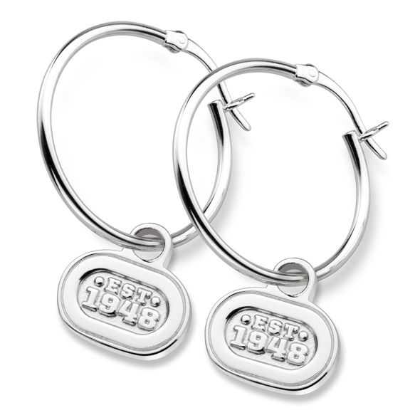 NASCAR Sterling Silver Hoop Earrings with EST.1948 Charm - Image 1