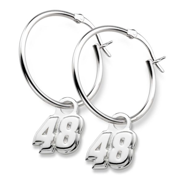 Alex Bowman Sterling Silver Hoop Earrings with #48 Charm
