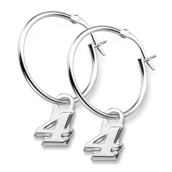 Kevin Harvick Sterling Silver Hoop Earrings with #4 Charm