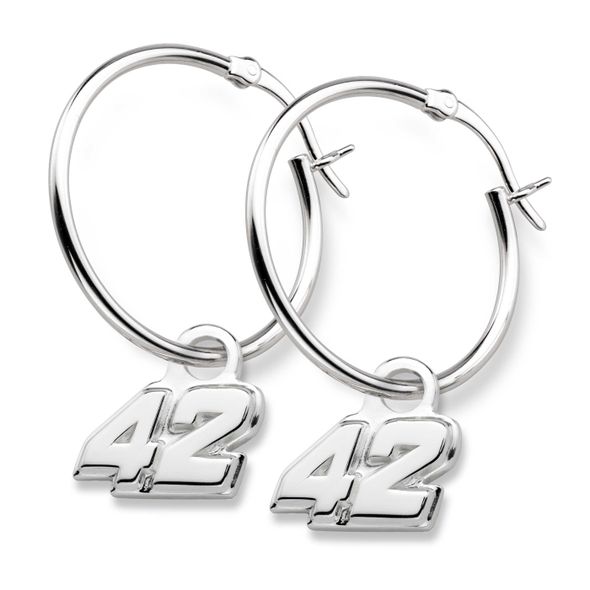 Kyle Larson Sterling Silver Hoop Earrings with #42 Charm